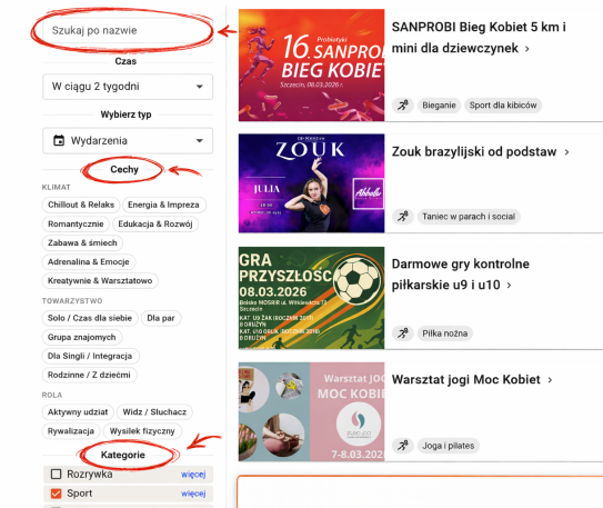 Podgląd filtrów i wyszukiwarki w aplikacji